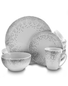 Gibson Platinum Dots 16 Piece Round Ceramic Dinnerware Set