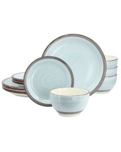 Gibson Home Holcomb 12 Piece Ceramic Dinnerware Set in Light Blue