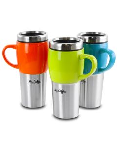 Mr. Coffee Traverse 3 Piece 16 Ounce Stainless Steel and Ceramic Travel Mug and Lid in Red, Blue and Green