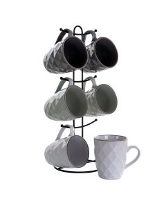 Elama Diamond Waves 6-Piece 12 oz. Mug Set with Stand, Assorted Colors