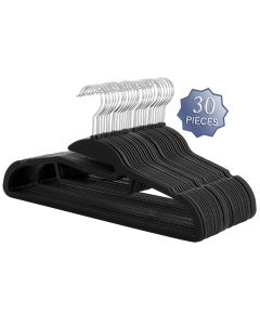 Elama Home 30 Piece Rubber Non Slip Hanger with U-Slide in Black