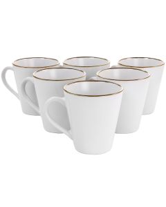 Elama Arthur 6 Piece Stoneware Mug Set in Matte White with Gold Rim