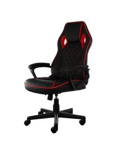 Elama High Back Adjustable Faux Leather Office Chair in Black and Red Trim