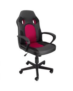 Elama High Back Adjustable Faux Leather and Mesh Office Chair in Black and Burgundy