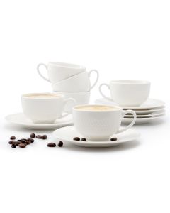 Elama Luna 12 Piece 3 Ounce Porcelain Espresso Cup Set in White with Saucers