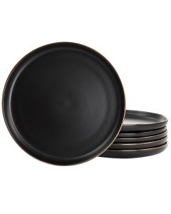 Elama Paul 6 Piece Stoneware Dinner Plate Set in Matte Black with Gold Rim