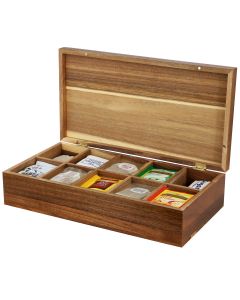MegaChef Acacia Wood 14.25 x 7.5 Inch 10 Compartment Tea Box