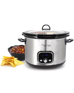 MegaChef 6 Quart + 2.6 Quart Split Stainless Steel Electric Slow Cooker in SIlver