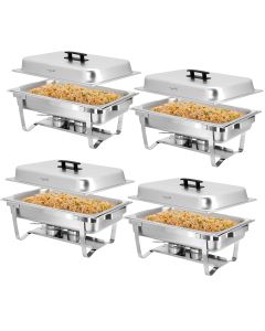 MegaChef 9.5 Quart Foldable Stainless Steel Professional Chafing Dish/Food Warmer/Buffet Server Serving Trays, Set of 4