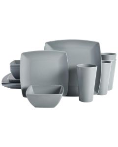 Gibson Home Grayson 16 Piece Square Melamine Dinnerware Set in Grey