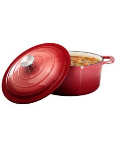 MegaChef 5 Quarts Round Enameled Cast Iron Casserole with Lid in Red