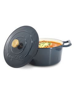 MegaChef 5.3 Quarts Round Enameled Cast Iron Casserole with Self Basting Lid in Gradient Dark Blue