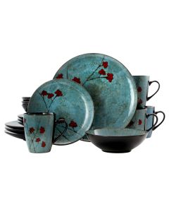 Elama Floral Accents 16 Piece Dinnerware Set in Blue