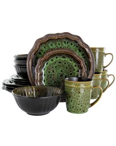 Elama Jade Waves 16 Piece Stoneware Dinnerware Set in Green