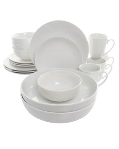 Elama Owen 18 Piece Porcelain Dinnerware Set with 2 Large Serving Bowls in White
