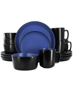 Elama Bacarra 16 Piece Stoneware Dinnerware Set in Two Tone Black and Blue
