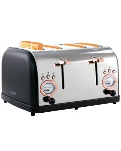 MegaChef 4 Slice Wide Slot Toaster with Variable Browning in Black and Rose Gold