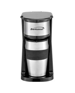 Brentwood Portable Single Serve Coffee Maker with 14oz Travel Mug in Black
