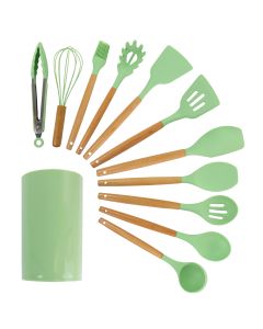 MegaChef Mint Green Silicone and Wood Cooking Utensils, Set of 12