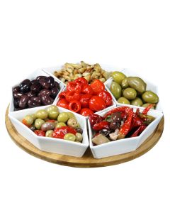 Elama Signature 12 Inch 7-Piece Condiment Server Set with a Bamboo Lazy Suzan Serving Tray